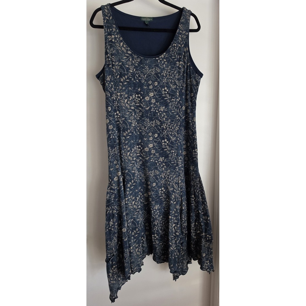 Lauren Jeans Co Ralph Dress L Blue Floral Cotton Sleeveless Gown